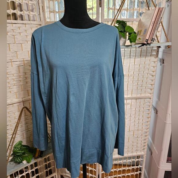 Eileen Fisher Steel Blue Slightly Oversized Long Sleeve Tee Athleisure - Picture 2 of 7